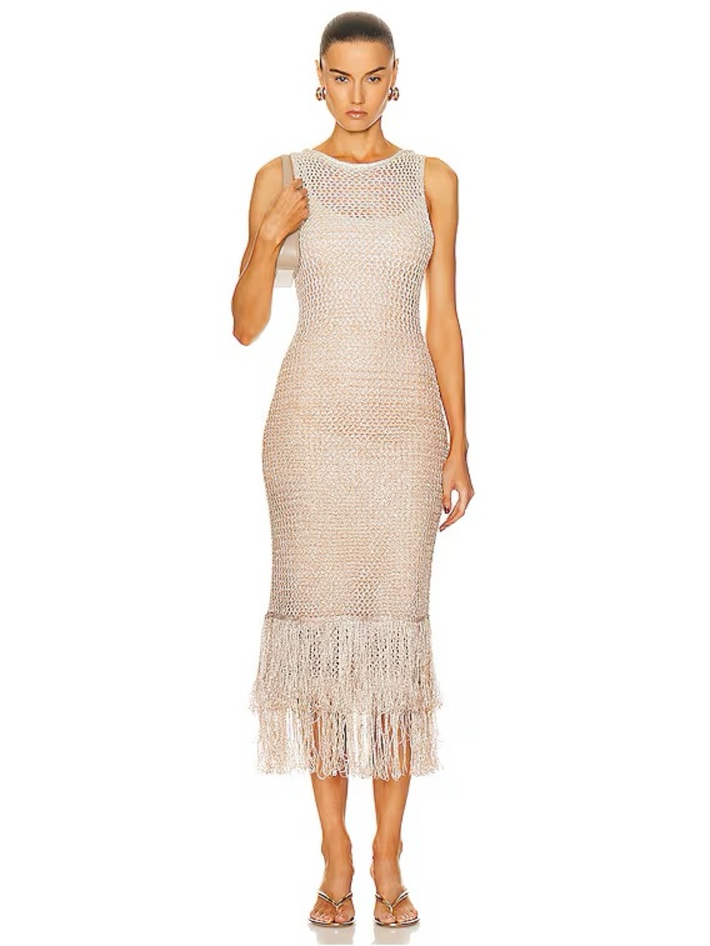NWT STAUD Constanza Dress Beige Multi Medium Embellished Crochet Luxe Resort